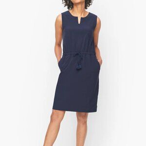T by Talbots Women's Lightweight Stretch Split Neck Dress Size Large Navy Blue L
